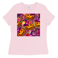 Bubblegum Pink halloween witchy pumpkin seamless pattern Ladies Tee - BundleAndBundleShop