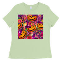 Matcha halloween witchy pumpkin seamless pattern Ladies Tee - BundleAndBundleShop