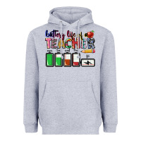 Heather Grey Battery life of a Teacher Heavyweight Hoodie - CowGirlArtShop