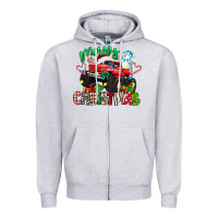 Heather Grey merry christmas monster truck Zipper Hoodie - texasbilliewilder