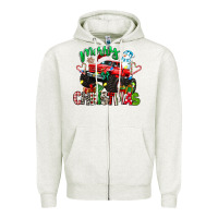 Oatmeal Heather merry christmas monster truck Zipper Hoodie - texasbilliewilder