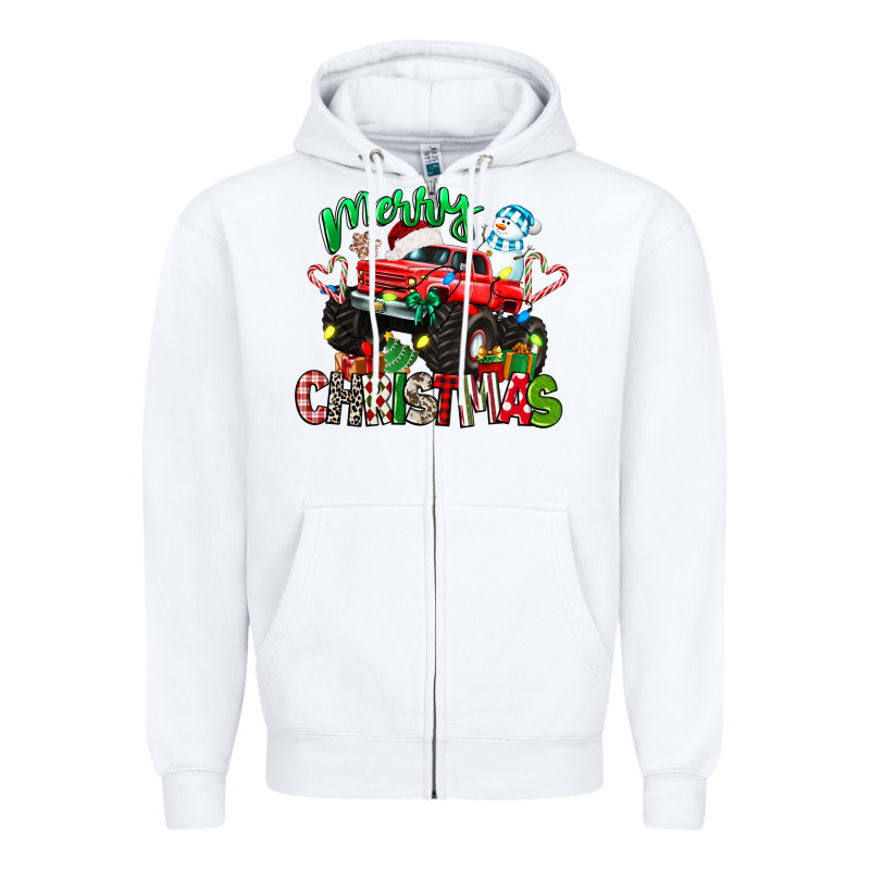 Merry Christmas Monster Truck Zipper Hoodie by texasbilliewilder | Teevron
