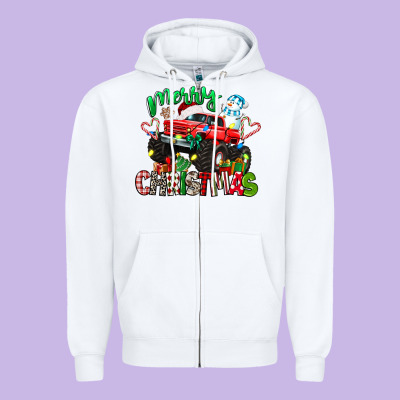 Merry Christmas Monster Truck Zipper Hoodie Designed By Texasbilliewilder