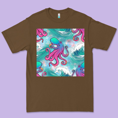 Ocean Waves Octopus Seamless Pattern Premium Tee Designed By Bundleandbundleshop