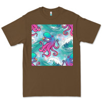 Cacao ocean waves octopus seamless pattern Premium Tee - BundleAndBundleShop