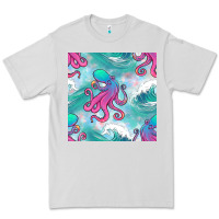 Dove Grey ocean waves octopus seamless pattern Premium Tee - BundleAndBundleShop