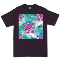 Plum ocean waves octopus seamless pattern Premium Tee - BundleAndBundleShop