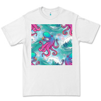 White ocean waves octopus seamless pattern Premium Tee - BundleAndBundleShop