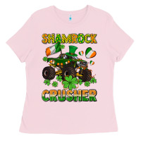 Bubblegum Pink shamrocks crusher monster truck with shamrocks Ladies Tee - AdoDesignShop