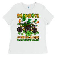 White shamrocks crusher monster truck with shamrocks Ladies Tee - AdoDesignShop