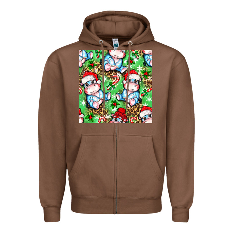 Christmas Cute Hippo Sitting Zipper Hoodie by NancyCooperArtShop | Teevron