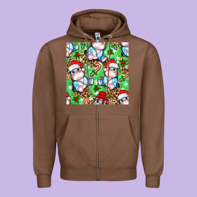 Christmas Cute Hippo Sitting Zipper Hoodie Designed By Nancycooperartshop