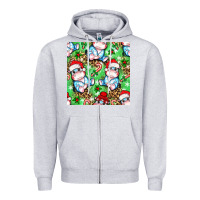 Heather Grey Christmas cute hippo sitting Zipper Hoodie - NancyCooperArtShop