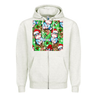 Oatmeal Heather Christmas cute hippo sitting Zipper Hoodie - NancyCooperArtShop