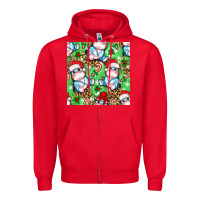 Red Christmas cute hippo sitting Zipper Hoodie - NancyCooperArtShop