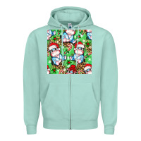 Seafoam Christmas cute hippo sitting Zipper Hoodie - NancyCooperArtShop