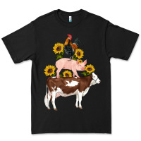 Western Farm Life Cow Pig Rooster With Sunflowers Premium Tee | Teevron