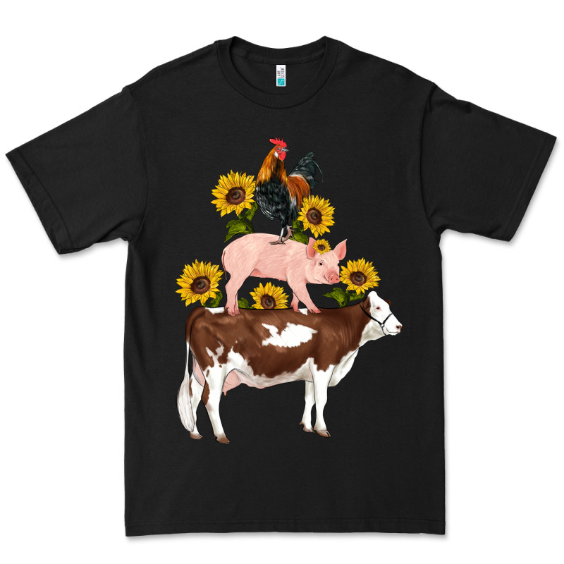 Western Farm Life Cow Pig Rooster With Sunflowers Premium Tee by Artiststas | Teevron