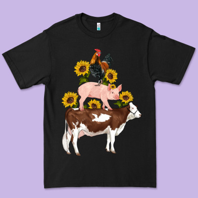 Western Farm Life Cow Pig Rooster With Sunflowers Premium Tee Designed By Artiststas