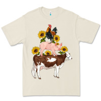 Bone western farm life cow pig rooster with sunflowers Premium Tee - Artiststas