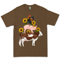 Cacao western farm life cow pig rooster with sunflowers Premium Tee - Artiststas