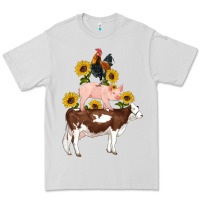Dove Grey western farm life cow pig rooster with sunflowers Premium Tee - Artiststas