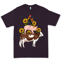Plum western farm life cow pig rooster with sunflowers Premium Tee - Artiststas