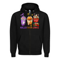 Black hallothanksmas coffee cups Zipper Hoodie - texasbilliewilder