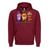 Burgundy hallothanksmas coffee cups Zipper Hoodie - texasbilliewilder