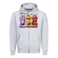 Heather Grey hallothanksmas coffee cups Zipper Hoodie - texasbilliewilder