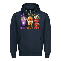 Navy hallothanksmas coffee cups Zipper Hoodie - texasbilliewilder