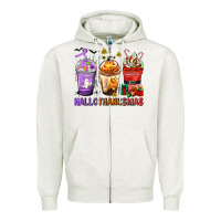 Oatmeal Heather hallothanksmas coffee cups Zipper Hoodie - texasbilliewilder