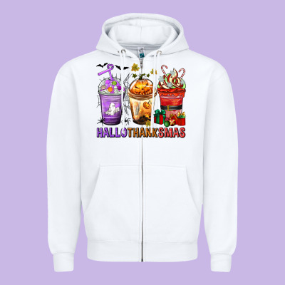 Hallothanksmas Coffee Cups Zipper Hoodie Designed By Texasbilliewilder