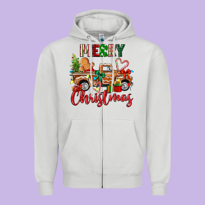 Merry Christmas Gingerbread Truck Zipper Hoodie Designed By Texasbilliewilder