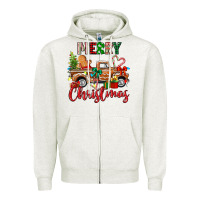 Oatmeal Heather merry christmas gingerbread truck Zipper Hoodie - texasbilliewilder