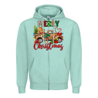 Seafoam merry christmas gingerbread truck Zipper Hoodie - texasbilliewilder