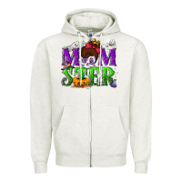 Oatmeal Heather Momster Halloween Zipper Hoodie - NancyCooperArtShop