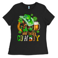 Black one lucky  cowboy with hat and boots Ladies Tee - AdoDesignShop