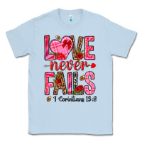 Dusty Blue love never fails i corintians 13 8 Classic Tee - NancyCooperArtShop