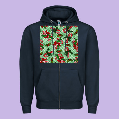 Christmas Candy Cane Zipper Hoodie Designed By Nancycooperartshop