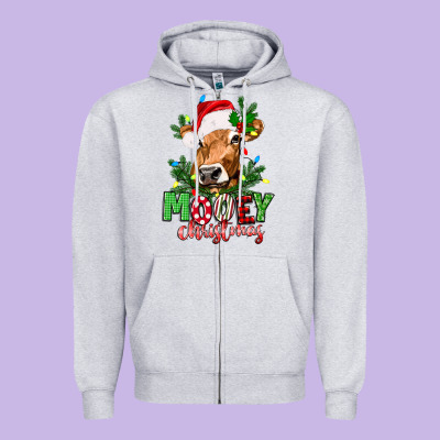 Mooey Christmas Zipper Hoodie Designed By Texasbilliewilder