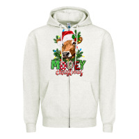 Oatmeal Heather Mooey Christmas Zipper Hoodie - texasbilliewilder