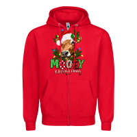 Red Mooey Christmas Zipper Hoodie - texasbilliewilder