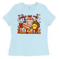Baby Blue take me out to the ball game softball Ladies Tee - Jasminsmagicworld