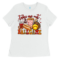White take me out to the ball game softball Ladies Tee - Jasminsmagicworld