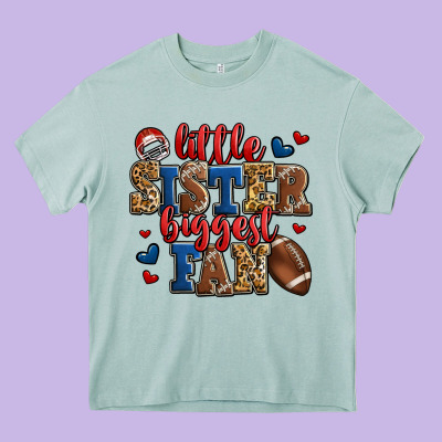 Little Sister Biggest Fan American Football Heavy Core Tee Designed By Jasminsmagicworld