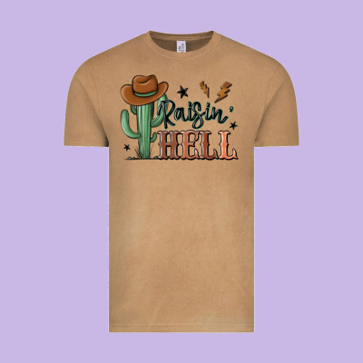 Raisin Hell Cowboy Cactus Vintage Tee Designed By Maliassmallbusiness