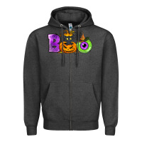 Charcoal Heather Boo Halloween Zipper Hoodie - NancyCooperArtShop