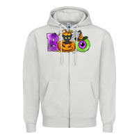 Dove Grey Boo Halloween Zipper Hoodie - NancyCooperArtShop