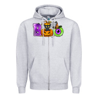 Heather Grey Boo Halloween Zipper Hoodie - NancyCooperArtShop
